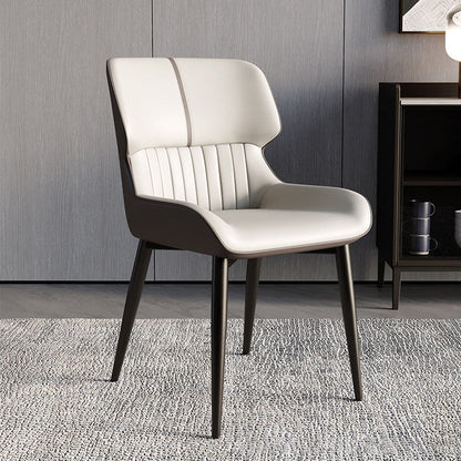 Contemporary Scandinavian Curved Rectangular Synthetic Fabric PU Leather Carbon Steel Dining Chair Backrest Armless For Dining Room