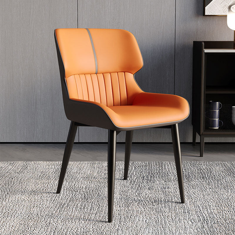 Contemporary Scandinavian Curved Rectangular Synthetic Fabric PU Leather Carbon Steel Dining Chair Backrest Armless For Dining Room