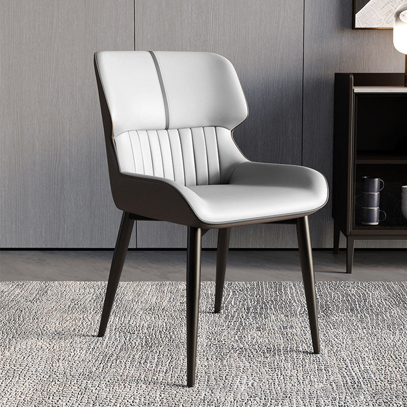 Contemporary Scandinavian Curved Rectangular Synthetic Fabric PU Leather Carbon Steel Dining Chair Backrest Armless For Dining Room