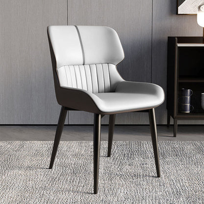 Contemporary Scandinavian Curved Rectangular Synthetic Fabric PU Leather Carbon Steel Dining Chair Backrest Armless For Dining Room