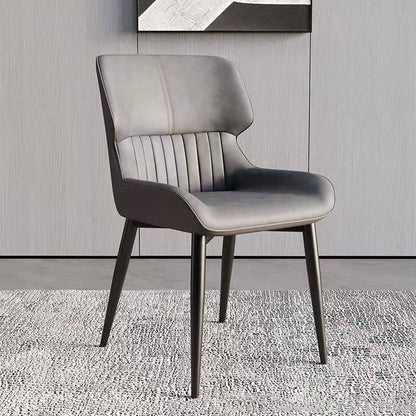 Contemporary Scandinavian Curved Rectangular Synthetic Fabric PU Leather Carbon Steel Dining Chair Backrest Armless For Dining Room