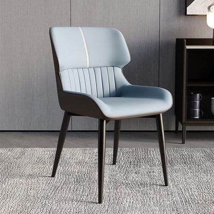 Contemporary Scandinavian Curved Rectangular Synthetic Fabric PU Leather Carbon Steel Dining Chair Backrest Armless For Dining Room