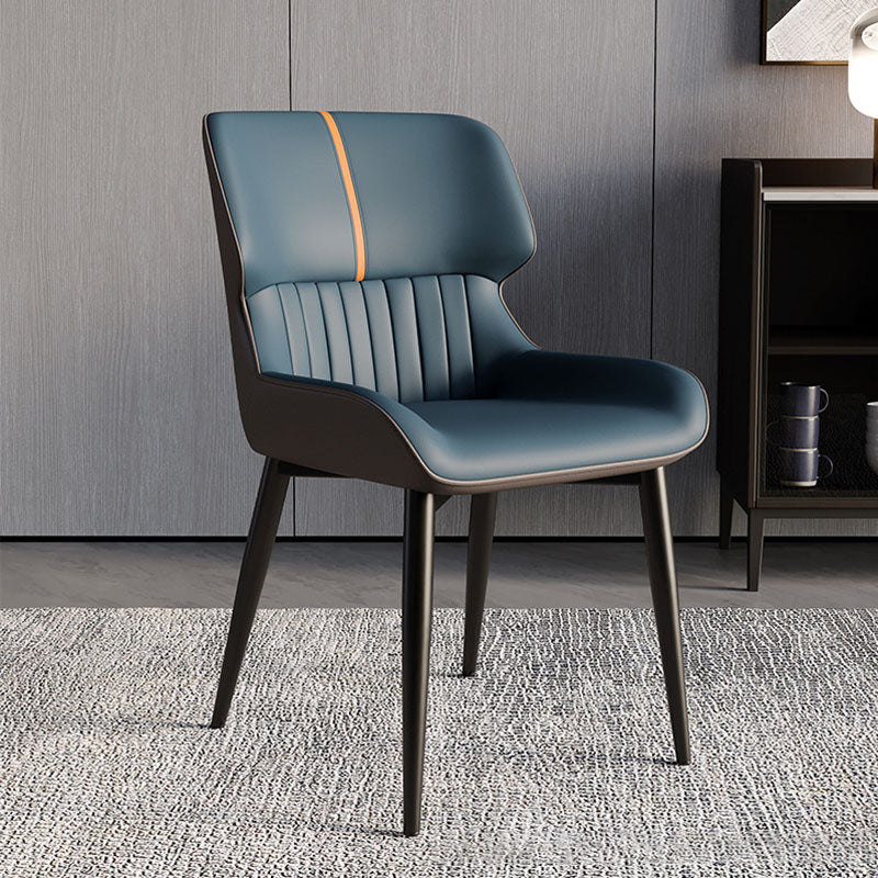 Contemporary Scandinavian Curved Rectangular Synthetic Fabric PU Leather Carbon Steel Dining Chair Backrest Armless For Dining Room