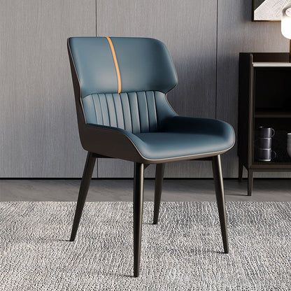 Contemporary Scandinavian Curved Rectangular Synthetic Fabric PU Leather Carbon Steel Dining Chair Backrest Armless For Dining Room