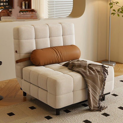Traditional French Rectangular Corduroy Fabric Carbon Steel Accent Chair Backrest Armless For Living Room