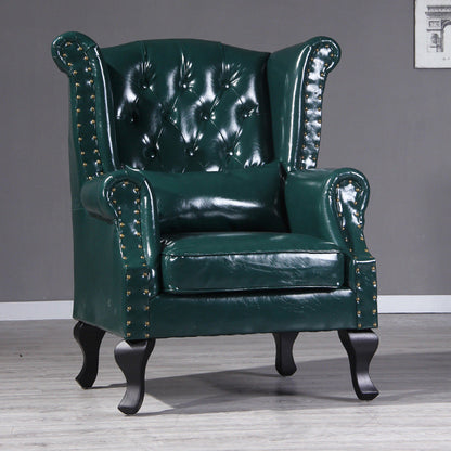 Traditional Vintage Rectangular PU Leather Suede Fabric Solid Wood Medium Density Fiberboard Accent Chair Backrest Armrest For Living Room
