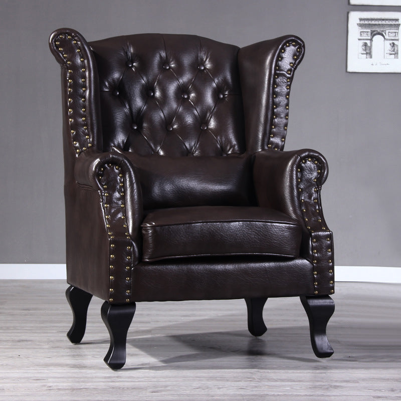 Traditional Vintage Rectangular PU Leather Suede Fabric Solid Wood Medium Density Fiberboard Accent Chair Backrest Armrest For Living Room