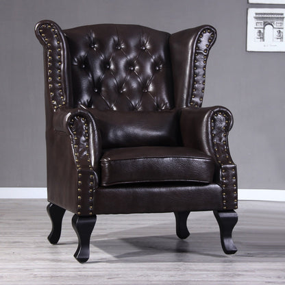 Traditional Vintage Rectangular PU Leather Suede Fabric Solid Wood Medium Density Fiberboard Accent Chair Backrest Armrest For Living Room