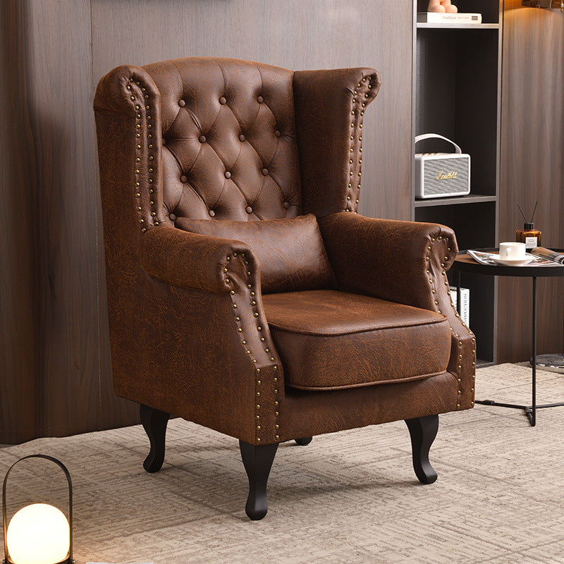 Traditional Vintage Rectangular PU Leather Suede Fabric Solid Wood Medium Density Fiberboard Accent Chair Backrest Armrest For Living Room