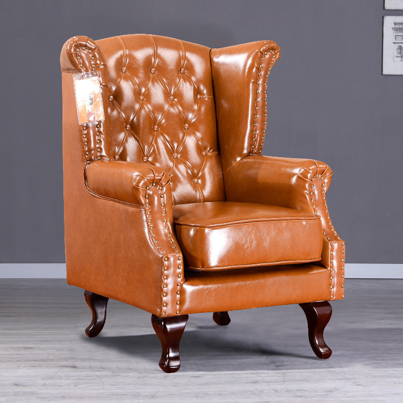 Traditional Vintage Rectangular PU Leather Suede Fabric Solid Wood Medium Density Fiberboard Accent Chair Backrest Armrest For Living Room