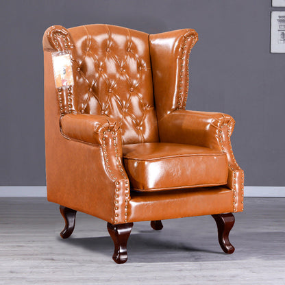 Traditional Vintage Rectangular PU Leather Suede Fabric Solid Wood Medium Density Fiberboard Accent Chair Backrest Armrest For Living Room
