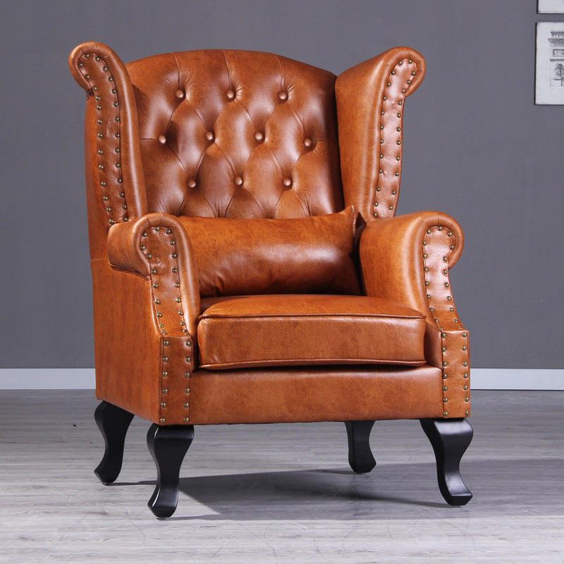 Traditional Vintage Rectangular PU Leather Suede Fabric Solid Wood Medium Density Fiberboard Accent Chair Backrest Armrest For Living Room