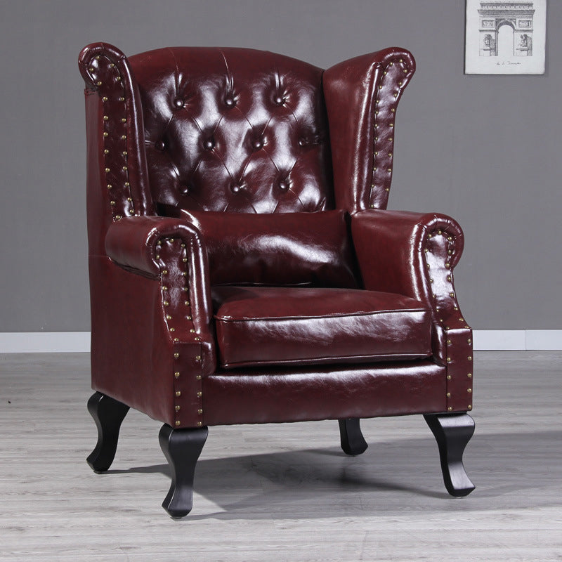 Traditional Vintage Rectangular PU Leather Suede Fabric Solid Wood Medium Density Fiberboard Accent Chair Backrest Armrest For Living Room
