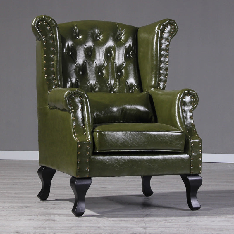 Traditional Vintage Rectangular PU Leather Suede Fabric Solid Wood Medium Density Fiberboard Accent Chair Backrest Armrest For Living Room