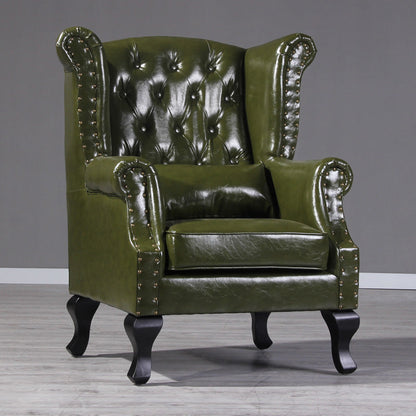 Traditional Vintage Rectangular PU Leather Suede Fabric Solid Wood Medium Density Fiberboard Accent Chair Backrest Armrest For Living Room