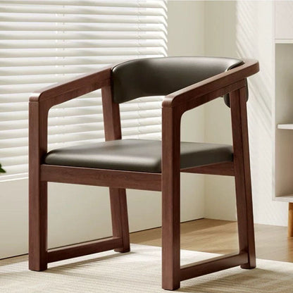 Modern Minimalist Curved PU Leather Rubberwood Dining Chair Backrest Armrest For Dining Room