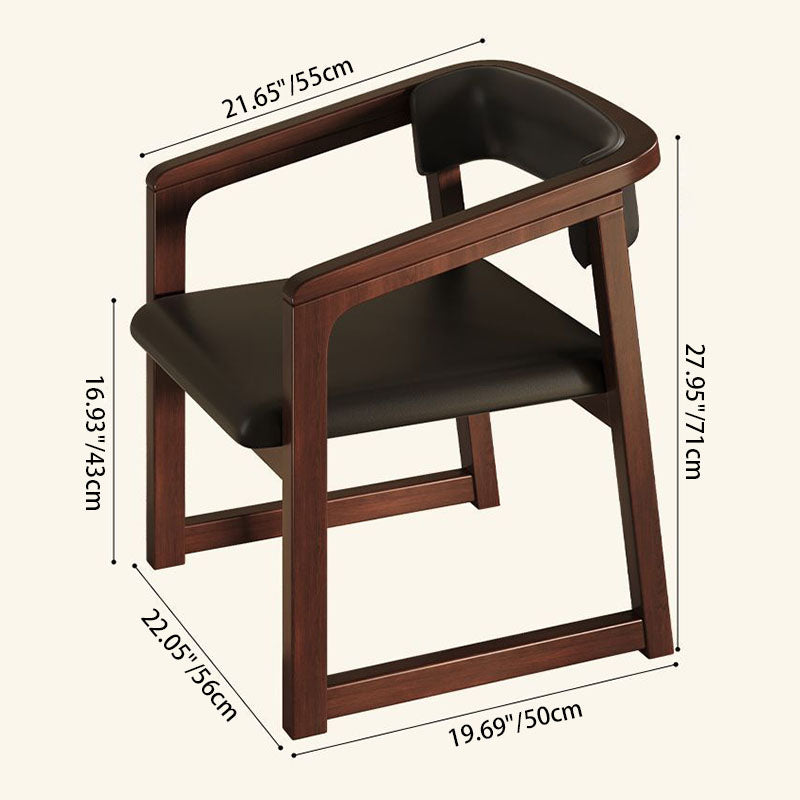 Modern Minimalist Curved PU Leather Rubberwood Dining Chair Backrest Armrest For Dining Room