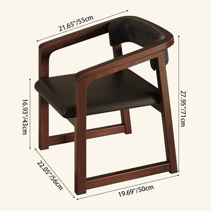 Modern Minimalist Curved PU Leather Rubberwood Dining Chair Backrest Armrest For Dining Room