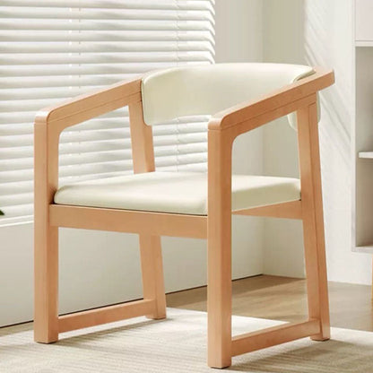 Modern Minimalist Curved PU Leather Rubberwood Dining Chair Backrest Armrest For Dining Room