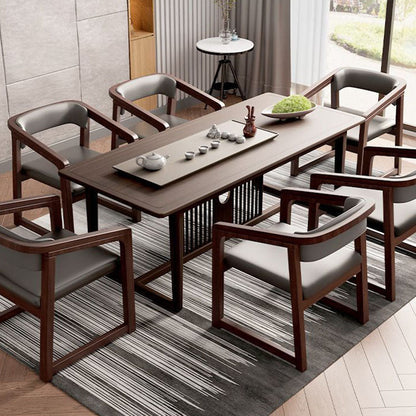 Modern Minimalist Curved PU Leather Rubberwood Dining Chair Backrest Armrest For Dining Room