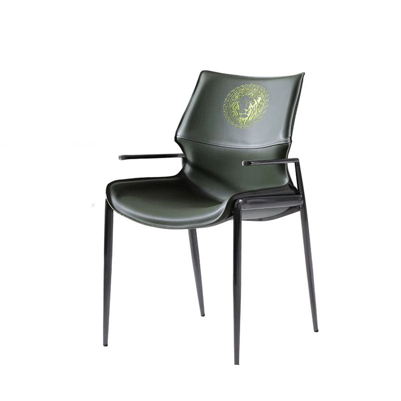 Traditional Vintage Curved Rectangular Faux Saddle Leather Carbon Steel Stainless Steel Dining Chair Backrest Armrest For Dining Room