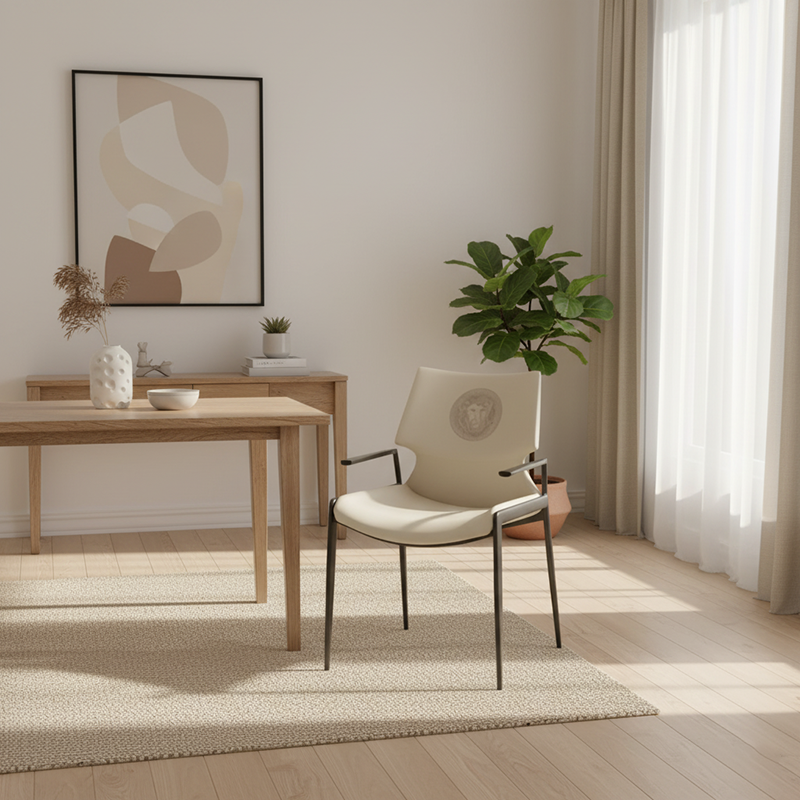 Traditional Vintage Curved Rectangular Faux Saddle Leather Carbon Steel Stainless Steel Dining Chair Backrest Armrest For Dining Room