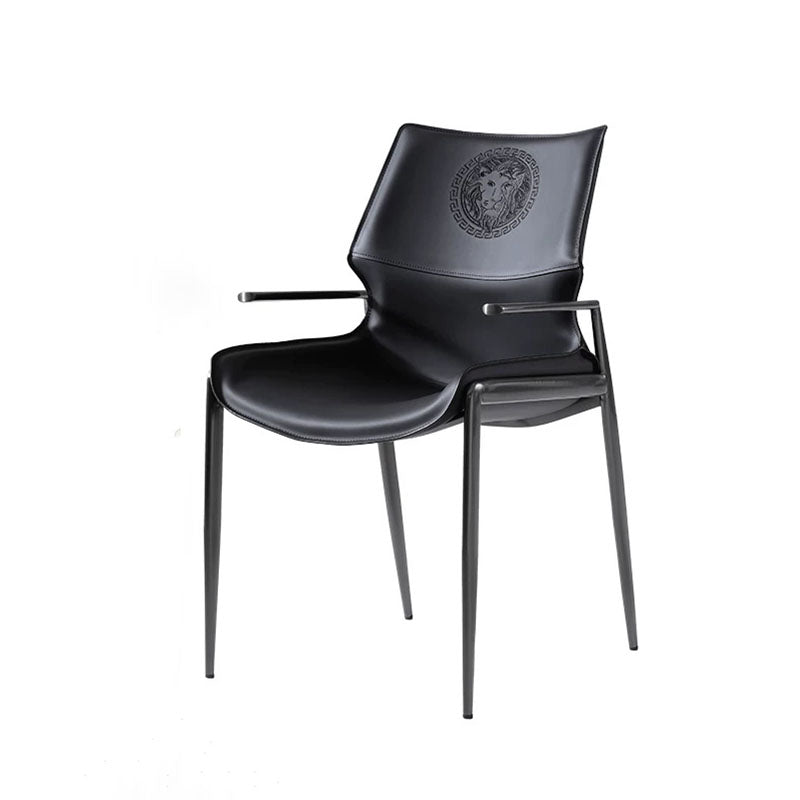 Traditional Vintage Curved Rectangular Faux Saddle Leather Carbon Steel Stainless Steel Dining Chair Backrest Armrest For Dining Room