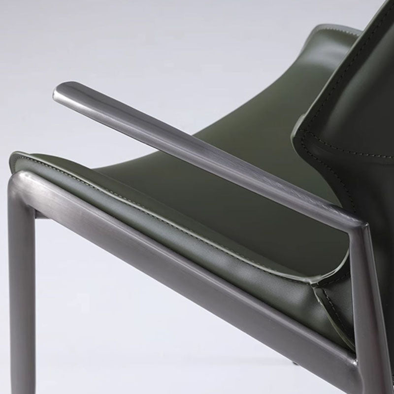 Traditional Vintage Curved Rectangular Faux Saddle Leather Carbon Steel Stainless Steel Dining Chair Backrest Armrest For Dining Room