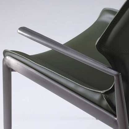 Traditional Vintage Curved Rectangular Faux Saddle Leather Carbon Steel Stainless Steel Dining Chair Backrest Armrest For Dining Room