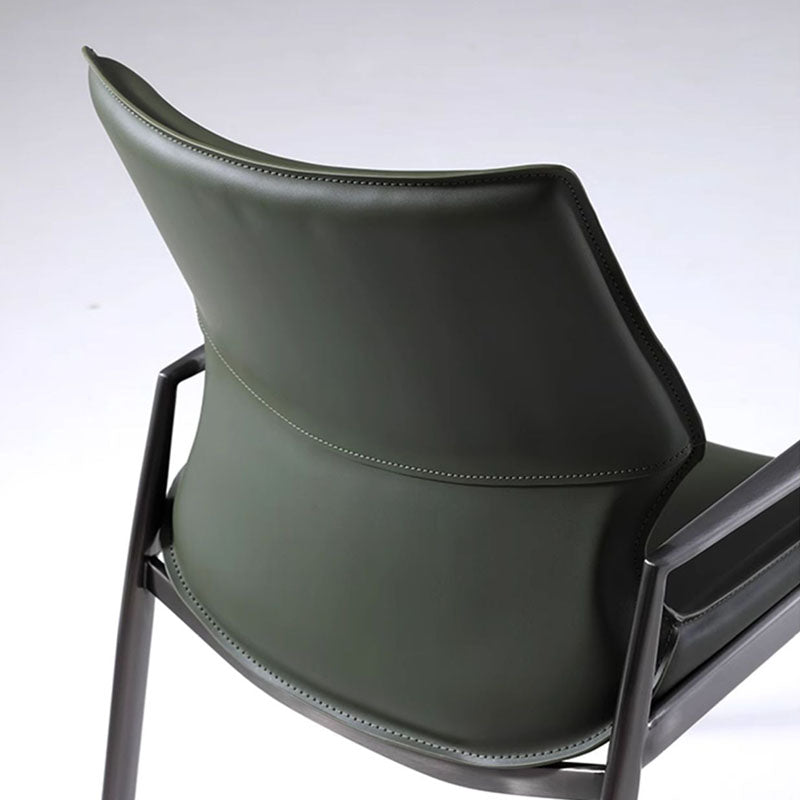 Traditional Vintage Curved Rectangular Faux Saddle Leather Carbon Steel Stainless Steel Dining Chair Backrest Armrest For Dining Room