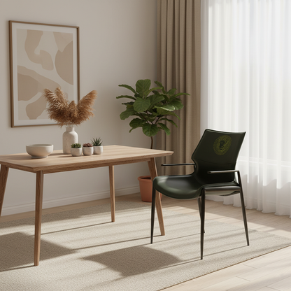Traditional Vintage Curved Rectangular Faux Saddle Leather Carbon Steel Stainless Steel Dining Chair Backrest Armrest For Dining Room