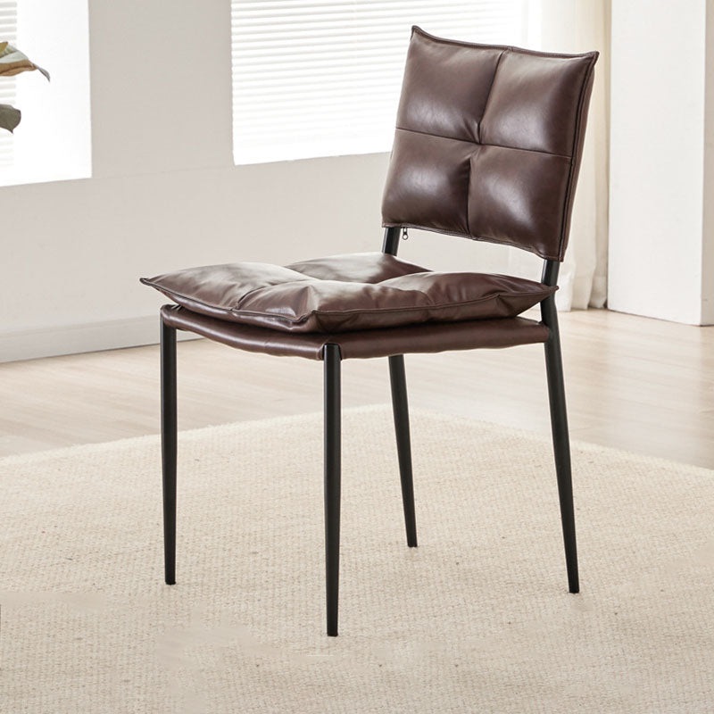 Modern Minimalist Rectangular Faux Oil-Waxed Leather Carbon Steel Dining Chair Backrest Armless For Dining Room