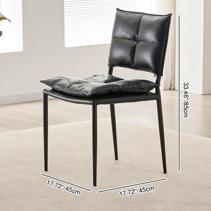 Modern Minimalist Rectangular Faux Oil-Waxed Leather Carbon Steel Dining Chair Backrest Armless For Dining Room