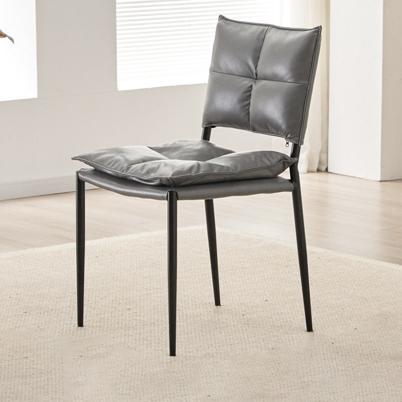 Modern Minimalist Rectangular Faux Oil-Waxed Leather Carbon Steel Dining Chair Backrest Armless For Dining Room