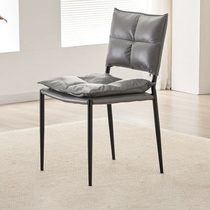 Modern Minimalist Rectangular Faux Oil-Waxed Leather Carbon Steel Dining Chair Backrest Armless For Dining Room