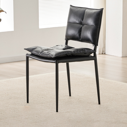 Modern Minimalist Rectangular Faux Oil-Waxed Leather Carbon Steel Dining Chair Backrest Armless For Dining Room