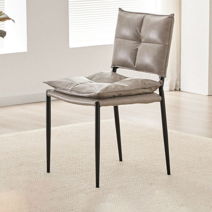 Modern Minimalist Rectangular Faux Oil-Waxed Leather Carbon Steel Dining Chair Backrest Armless For Dining Room