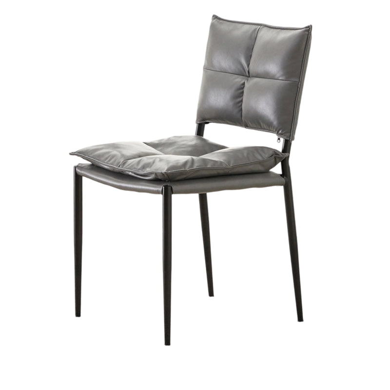 Modern Minimalist Rectangular Faux Oil-Waxed Leather Carbon Steel Dining Chair Backrest Armless For Dining Room