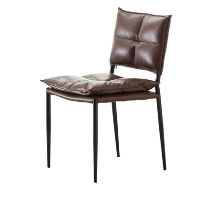 Modern Minimalist Rectangular Faux Oil-Waxed Leather Carbon Steel Dining Chair Backrest Armless For Dining Room