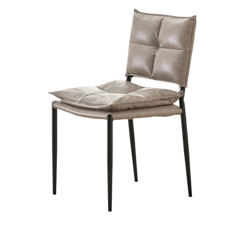 Modern Minimalist Rectangular Faux Oil-Waxed Leather Carbon Steel Dining Chair Backrest Armless For Dining Room