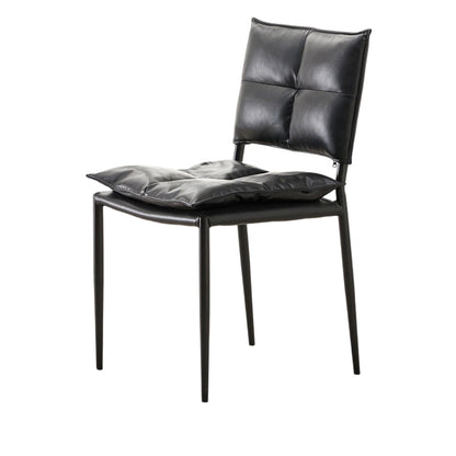 Modern Minimalist Rectangular Faux Oil-Waxed Leather Carbon Steel Dining Chair Backrest Armless For Dining Room