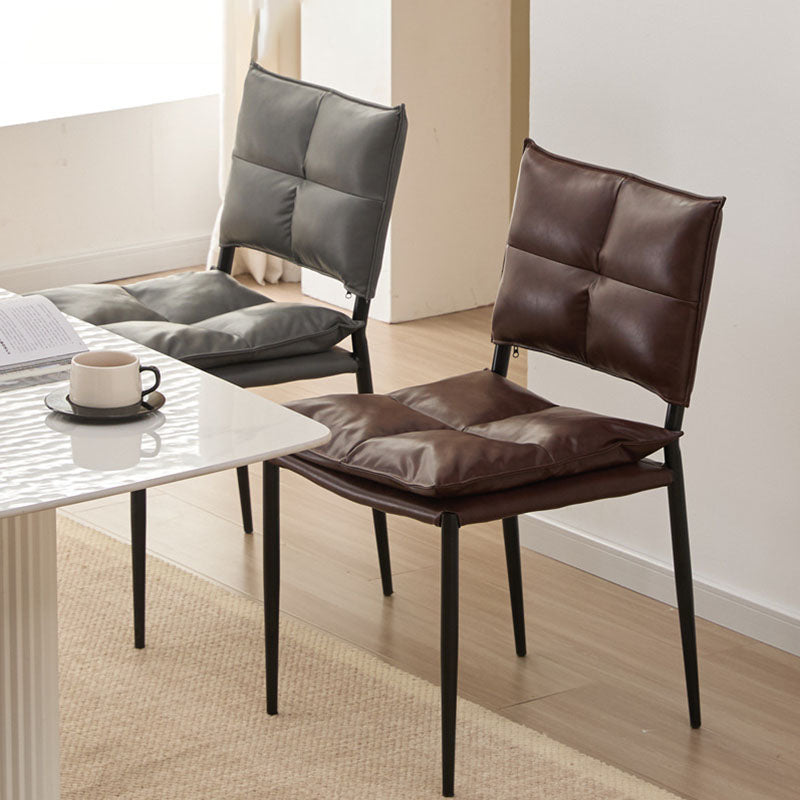 Modern Minimalist Rectangular Faux Oil-Waxed Leather Carbon Steel Dining Chair Backrest Armless For Dining Room