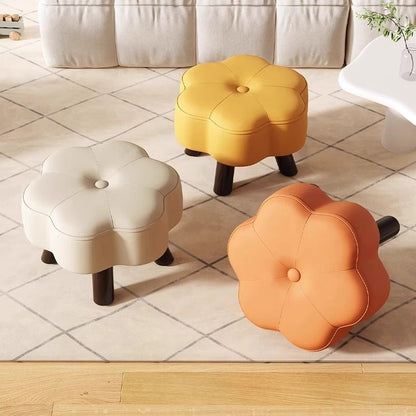 Modern Minimalist Floral-Shaped Cat-Scratch-Resistant Leather Solid Wood Chair Backless Armless For Living Room