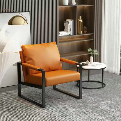 Contemporary Scandinavian Rectangular Faux Nappa Leather Synthetic Fabric Carbon Steel Accent Chair Backrest Armrest For Living Room