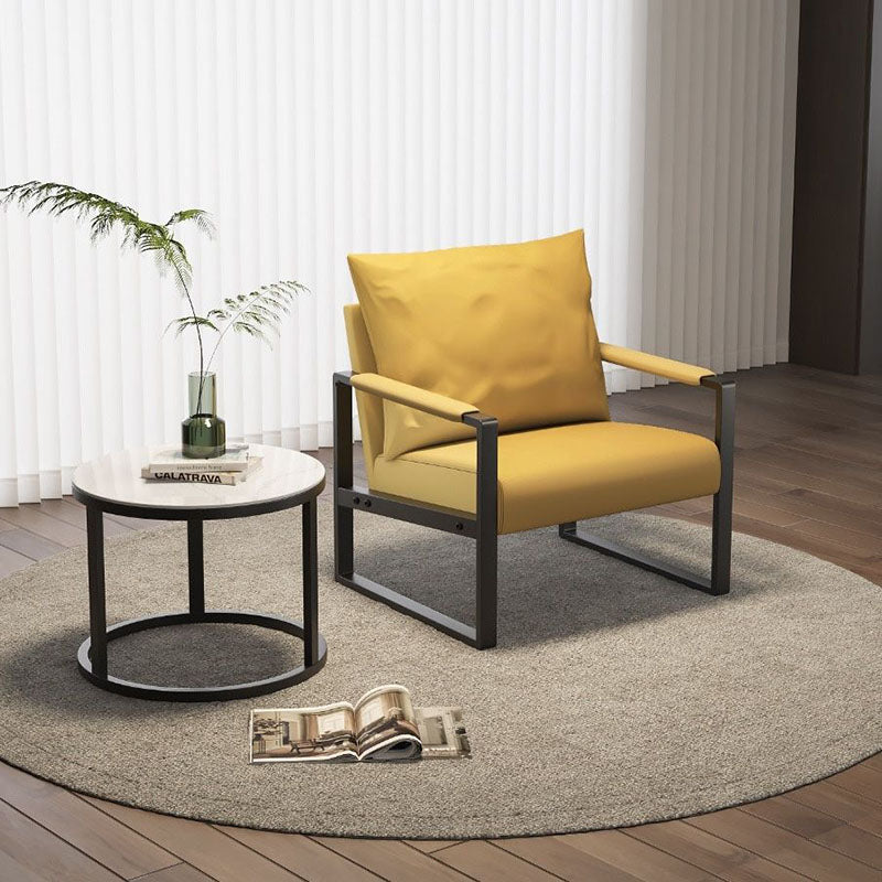 Contemporary Scandinavian Rectangular Faux Nappa Leather Synthetic Fabric Carbon Steel Accent Chair Backrest Armrest For Living Room