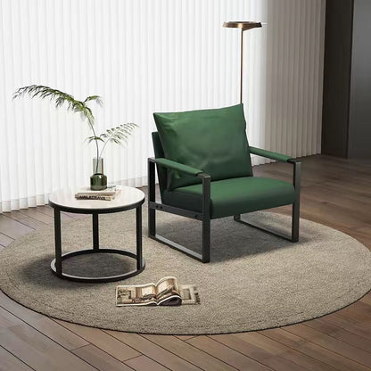 Contemporary Scandinavian Rectangular Faux Nappa Leather Synthetic Fabric Carbon Steel Accent Chair Backrest Armrest For Living Room