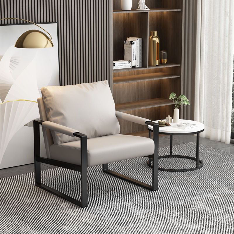 Contemporary Scandinavian Rectangular Faux Nappa Leather Synthetic Fabric Carbon Steel Accent Chair Backrest Armrest For Living Room