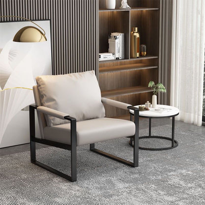 Contemporary Scandinavian Rectangular Faux Nappa Leather Synthetic Fabric Carbon Steel Accent Chair Backrest Armrest For Living Room