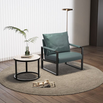 Contemporary Scandinavian Rectangular Faux Nappa Leather Synthetic Fabric Carbon Steel Accent Chair Backrest Armrest For Living Room