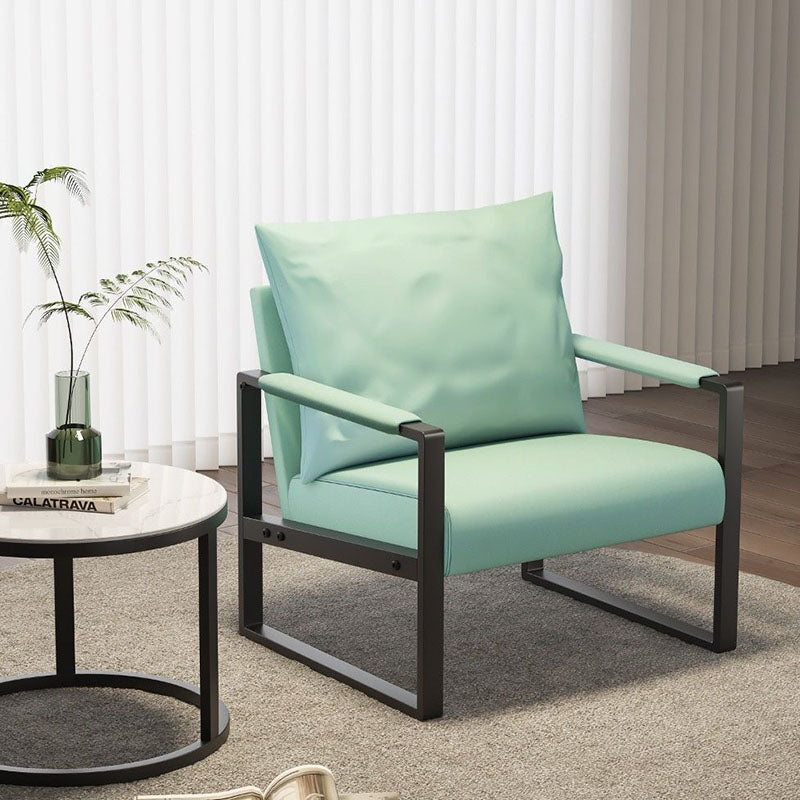 Contemporary Scandinavian Rectangular Faux Nappa Leather Synthetic Fabric Carbon Steel Accent Chair Backrest Armrest For Living Room